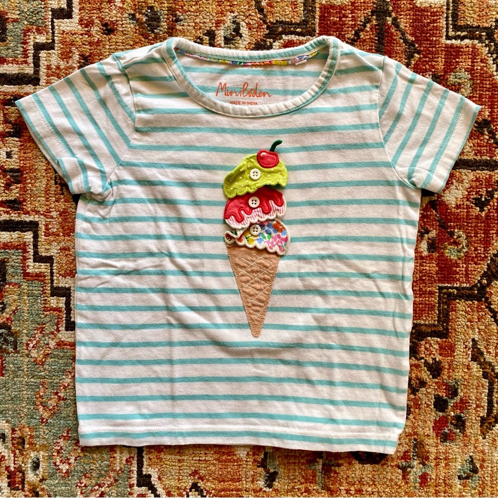 Mini Boden Striped Ice Cream Kids Shirt - interactive appliqué